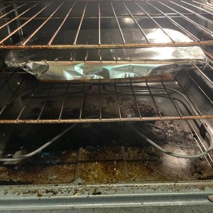 foil sealed baking dish placed on the lowest oven rack (closest to the baking heating element)